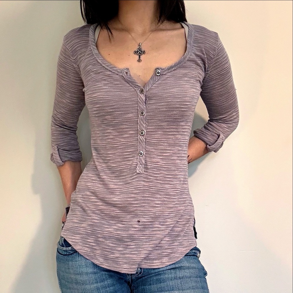 Splendid Y2K Slub Knit Henley Long Sleeve Top Small Made in USA